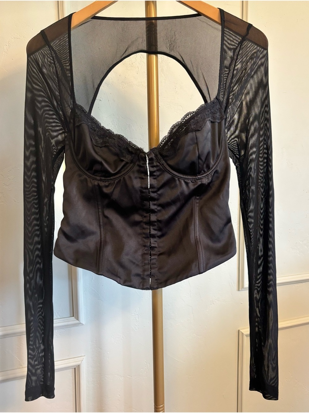 White Fox Black Corset Top- Satin Lace Details -Olivia Rodrigo Concert MSRP $90